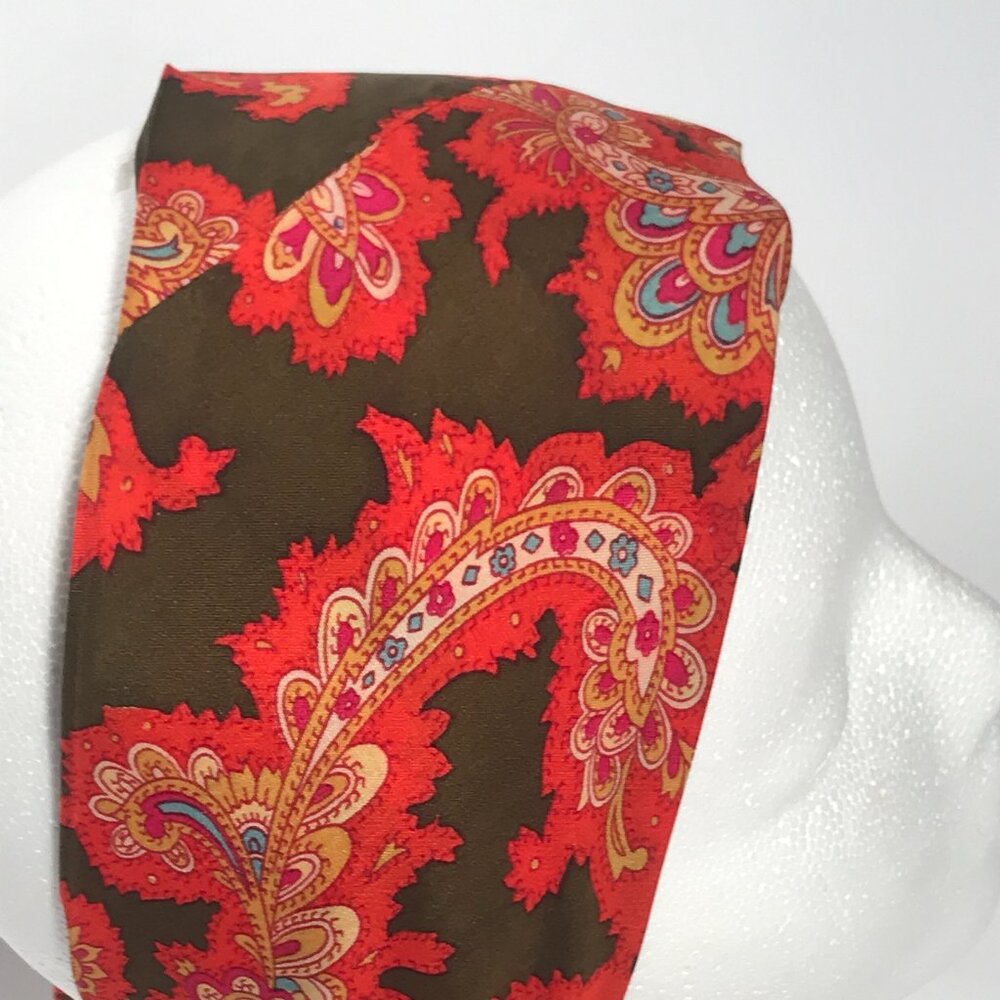 Vintage Orange Paisley Long Floral Head Scarf